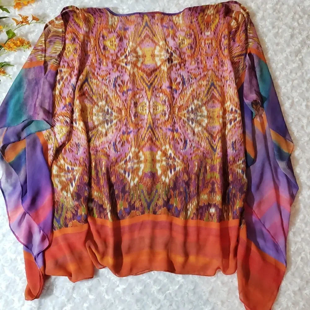 Susan Graver size medium multicolored sheer pullover blouse with cold sh…